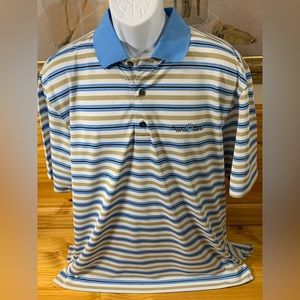 FootJoy Striped Blue Tan White FJ Mens Large Golf Shirt Performance Polo